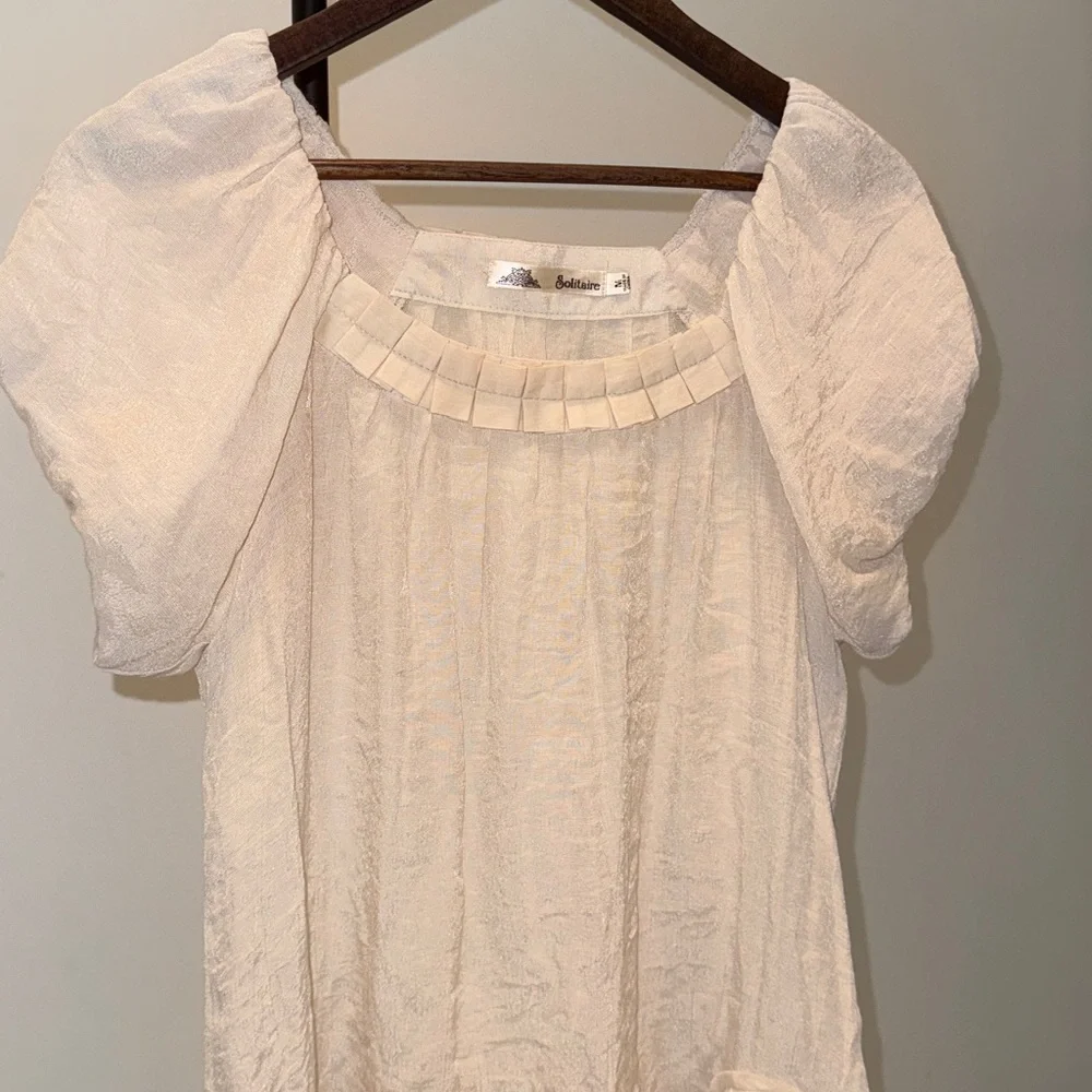 Anthropologie Solitaire Silk Blend Floral Appliqué Puff Sleeve Blouse. Size M